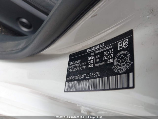 Aukcja sprzedaży 2015 Mercedes-benz Cla 250 4matic, vin: WDDSJ4GB4FN276820, numer aukcji: 12695922