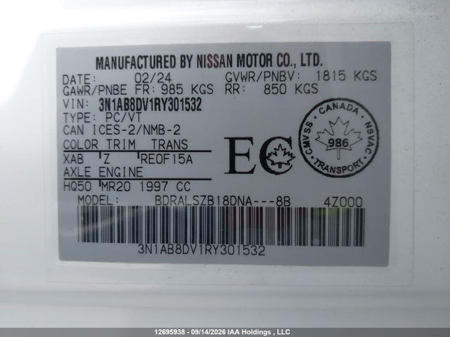 3N1AB8DV1RY301532 Nissan Sentra