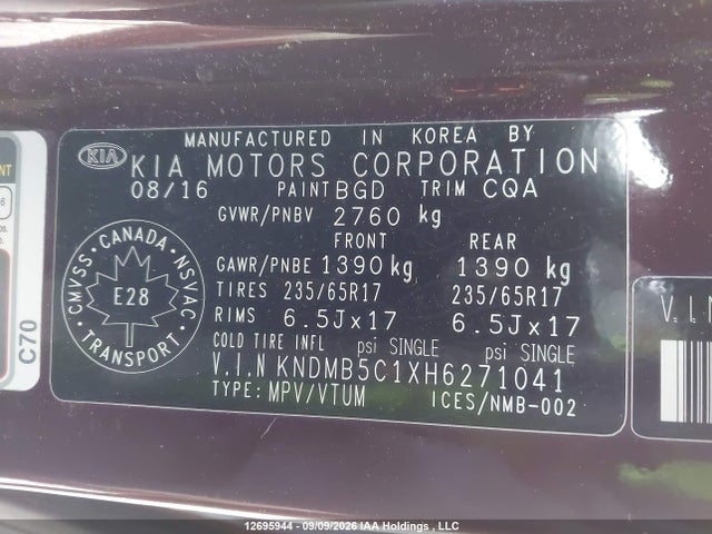 KIA Sedona Lx/lx+ 2017 KNDMB5C1XH6271041 Image 9