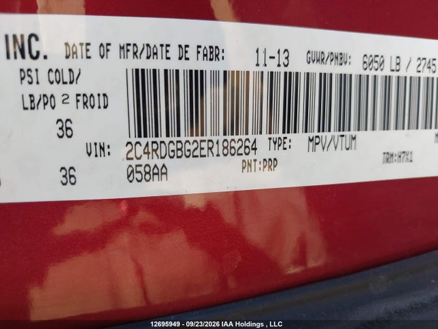 2014 Dodge Grand Caravan Se მანქანა იყიდება აუქციონზე, vin: 2C4RDGBG2ER186264, აუქციონის ნომერი: 12695949