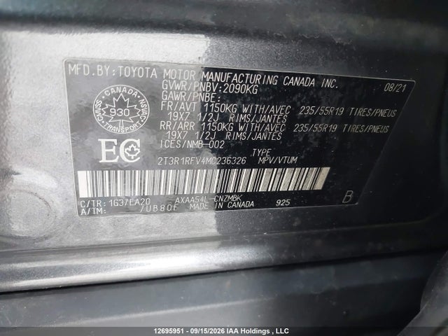 Aukcja sprzedaży 2021 Toyota Rav4 Xle/xle Premium, vin: 2T3R1RFV4MC236326, numer aukcji: 12695951