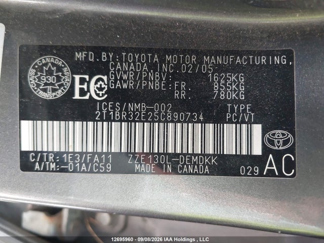 Продажа на аукционе авто 2005 Toyota Corolla Ce/le/sport, vin: 2T1BR32E25C890734, номер лота: 12695960