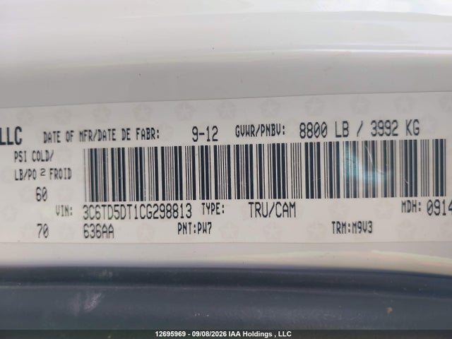 Aukcja sprzedaży 2012 Ram 2500 Slt, vin: 3C6TD5DT1CG298813, numer aukcji: 12695969