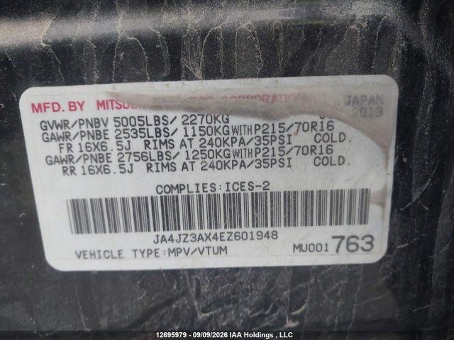 Aukcja sprzedaży 2014 Mitsubishi Outlander Se, vin: JA4JZ3AX4EZ601948, numer aukcji: 12695979