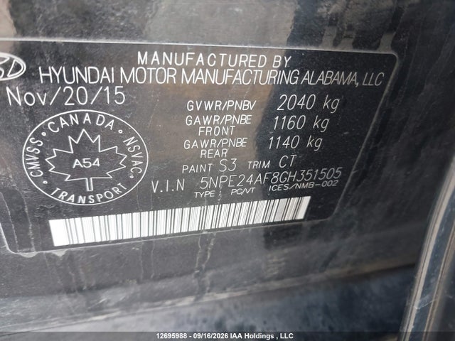 Продажа на аукционе авто 2016 Hyundai Sonata Gls Special Edition, vin: 5NPE24AF8GH351505, номер лота: 12695988