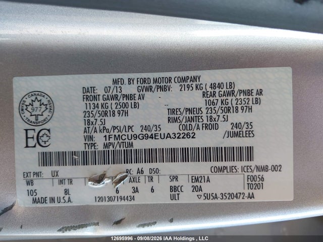 Ford ESCAPE SE 2014 1FMCU9G94EUA32262 Image 9