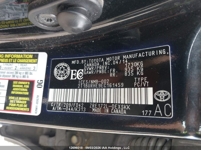2014 Toyota Corolla S მანქანა იყიდება აუქციონზე, vin: 2T1BURHE9EC161459, აუქციონის ნომერი: 12696018