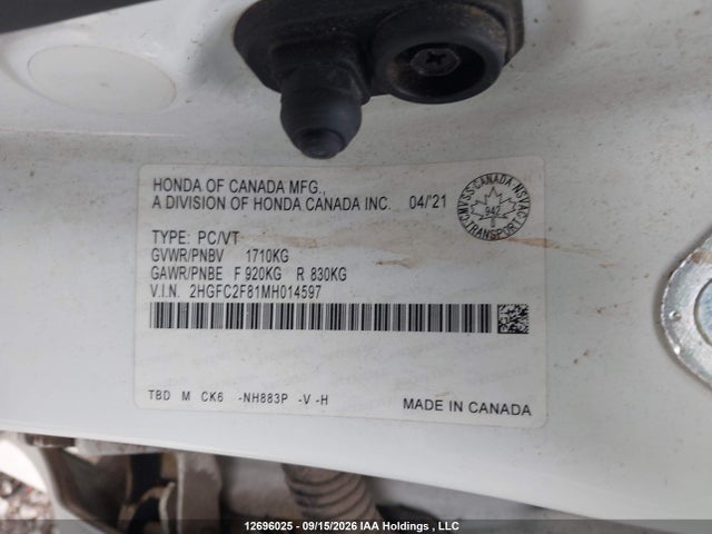 Продаж на аукціоні авто 2021 Honda Civic Sport, vin: 2HGFC2F81MH014597, номер лоту: 12696025