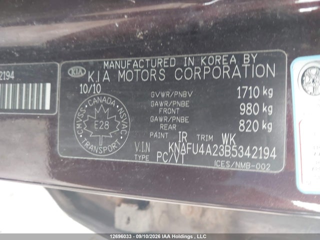 12696033 :رقم المزاد ، KNAFU4A23B5342194 vin ، 2011 Kia Forte Ex مزاد بيع