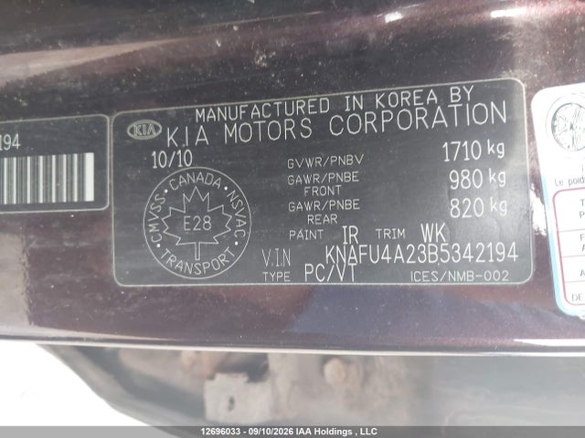 12696033 :رقم المزاد ، KNAFU4A23B5342194 vin ، 2011 Kia Forte Ex مزاد بيع