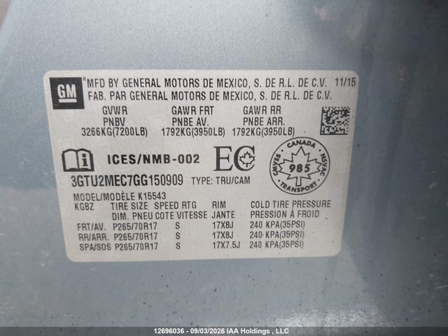 GMC Sierra K1500 Sle 2016 3GTU2MEC7GG150909 Image 9