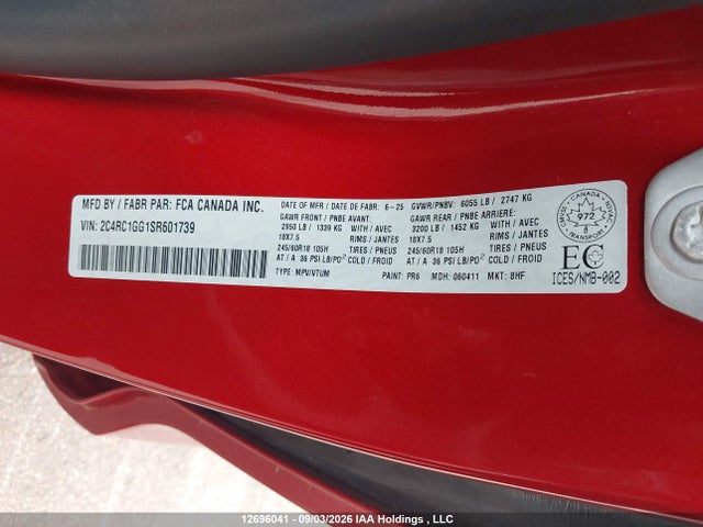 Aukcja sprzedaży 2025 Chrysler Pacifica Limited, vin: 2C4RC1GG1SR601739, numer aukcji: 12696041