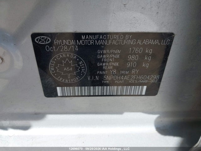 5NPDH4AE2FH604298 Hyundai Elantra Se/sport/limited