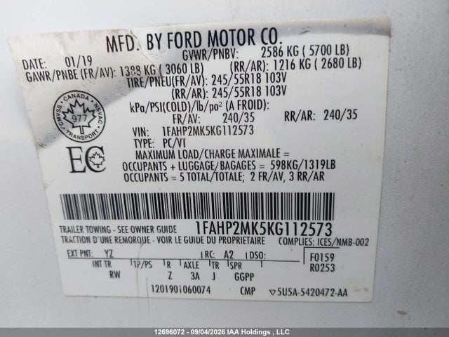 Ford Taurus Police Interceptor 2019 1FAHP2MK5KG112573 Image 19