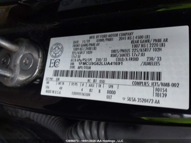 Ford ESCAPE SE 2020 1FMCU9G62LUA41691 Image 17