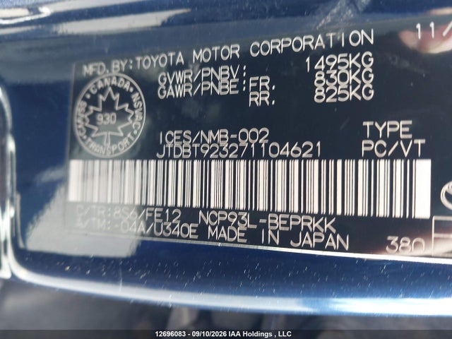 Aukcja sprzedaży 2007 Toyota Yaris, vin: JTDBT923271104621, numer aukcji: 12696083