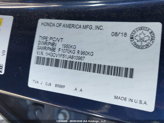 Honda Accord Ex-l 2018 1HGCV1F51JA810967 Image 17