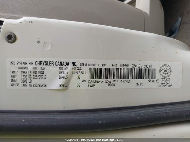 12696101 :رقم المزاد ، 2D4CN1AE9AR246442 vin ، 2010 Dodge Grand Caravan مزاد بيع