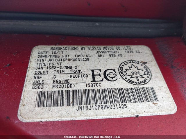 2017 Nissan Qashqai S/sv მანქანა იყიდება აუქციონზე, vin: JN1BJ1CP9HW031425, აუქციონის ნომერი: 12696144