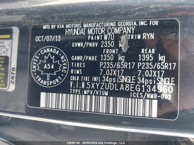 12696146 :رقم المزاد ، 5XYZUDLA8EG134960 vin ، 2014 Hyundai Santa Fe Sport 2.0t Premium مزاد بيع