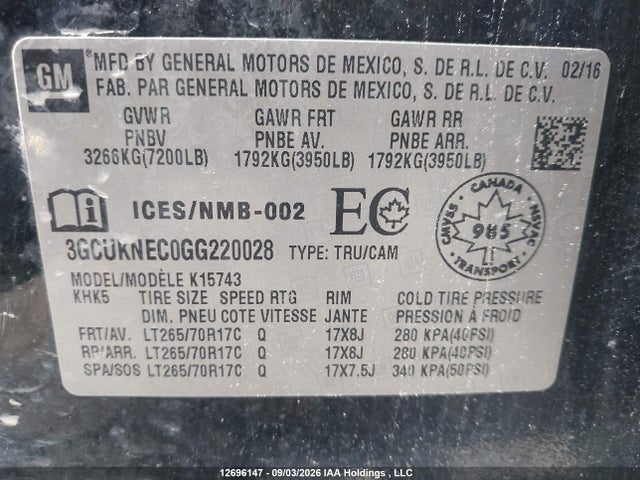 2016 Chevrolet Silverado K1500/k1500 Ls მანქანა იყიდება აუქციონზე, vin: 3GCUKNEC0GG220028, აუქციონის ნომერი: 12696147