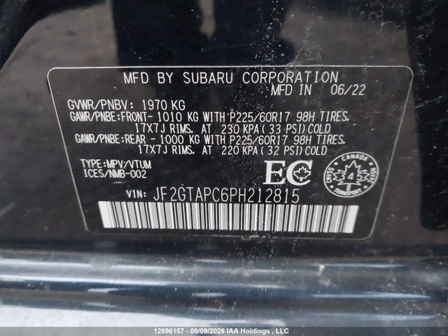 2023 Subaru Crosstrek Touring მანქანა იყიდება აუქციონზე, vin: JF2GTAPC6PH212815, აუქციონის ნომერი: 12696157