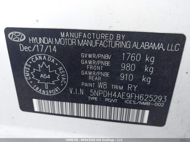 Hyundai Elantra 2015 5NPDH4AE9FH625293 Image 9
