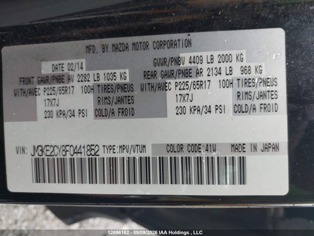 12696162 :رقم المزاد ، JM3KE2CY8F0441852 vin ، 2015 Mazda Cx-5 Touring مزاد بيع