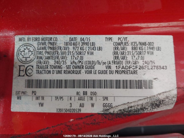 Продаж на аукціоні авто 2015 Ford Focus Se, vin: 1FADP3F26FL278843, номер лоту: 12696179