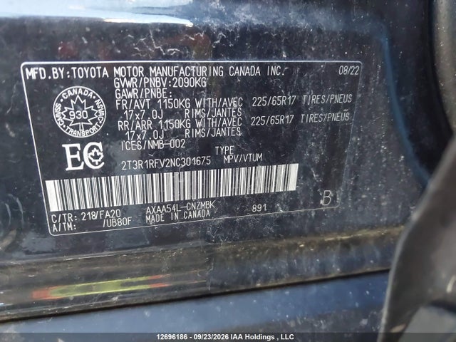 2T3R1RFV2NC301675 Toyota RAV4
