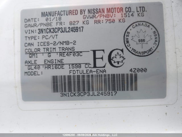 Продаж на аукціоні авто 2018 Nissan Micra S/sr/sv, vin: 3N1CK3CP3JL245917, номер лоту: 12696200