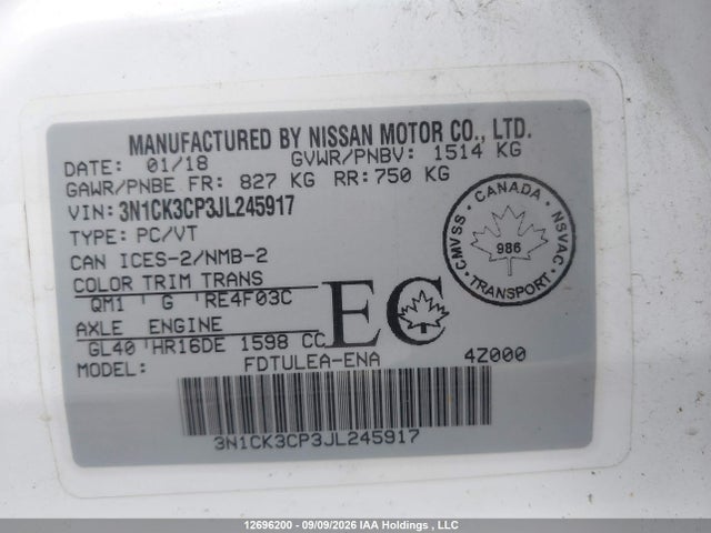 Продаж на аукціоні авто 2018 Nissan Micra S/sr/sv, vin: 3N1CK3CP3JL245917, номер лоту: 12696200