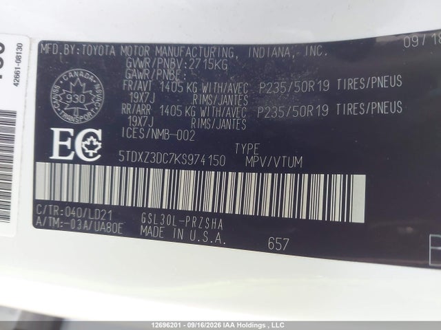 Toyota Sienna 2019 5TDXZ3DC7KS974150 Image 22
