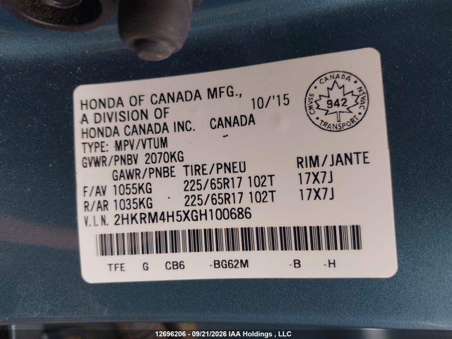 Honda CR-V 2016 2HKRM4H5XGH100686 Image 9