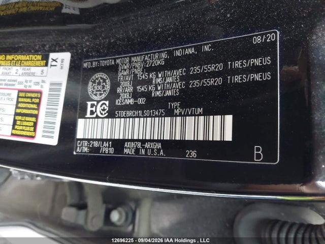 5TDEBRCH1LS013475 Toyota Highlander Hybrid Limited