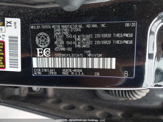 5TDEBRCH1LS013475 Toyota Highlander Hybrid Limited