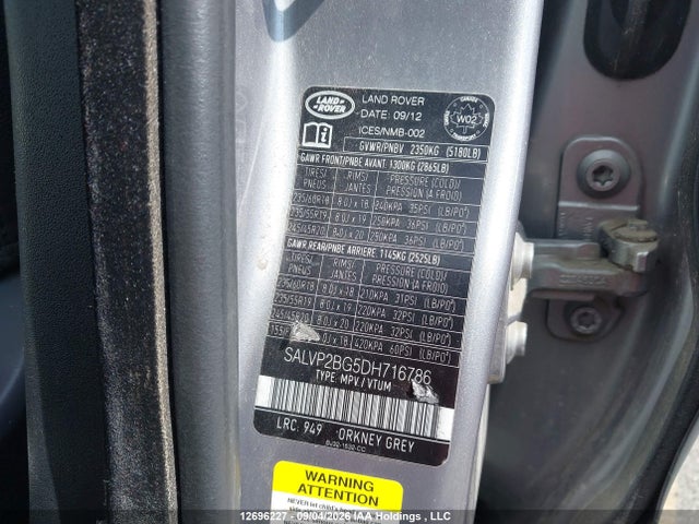 12696227 :رقم المزاد ، SALVP2BG5DH716786 vin ، 2013 Land Rover Range Rover Evoque Pure مزاد بيع