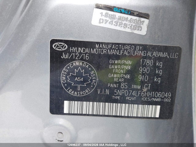 Продажа на аукционе авто 2017 Hyundai Elantra, vin: 5NPD74LF6HH106049, номер лота: 12696237