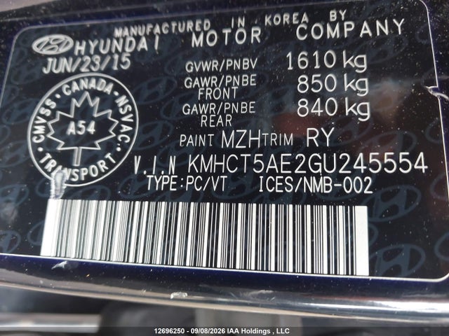 Продажа на аукционе авто 2016 Hyundai Accent Gl, vin: KMHCT5AE2GU245554, номер лота: 12696250