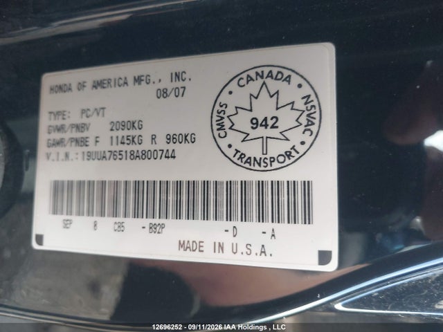 12696252 :رقم المزاد ، 19UUA76518A800744 vin ، 2008 Acura Tl Type S مزاد بيع