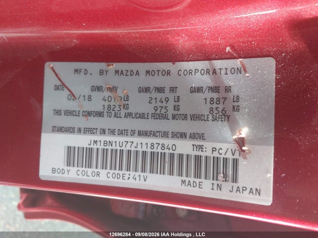 JM1BN1U77J1187840 Mazda Mazda3 Gx