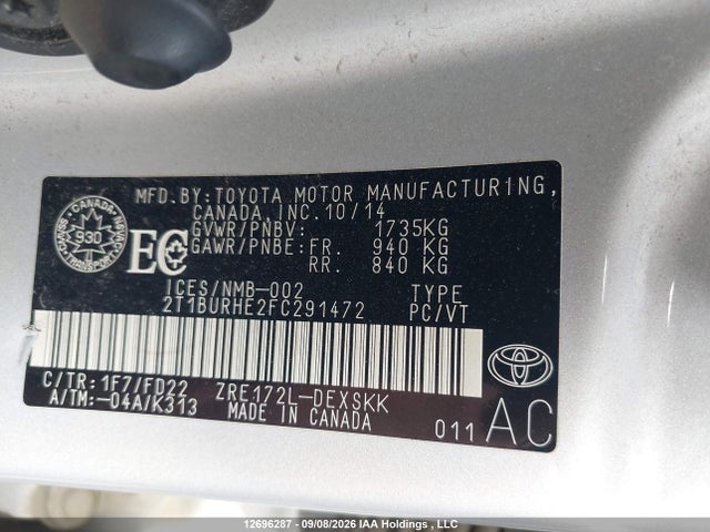 Toyota Corolla S 2015 2T1BURHE2FC291472 Image 9