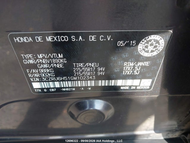 3CZRU6H51GM102343 Honda HR-V EX