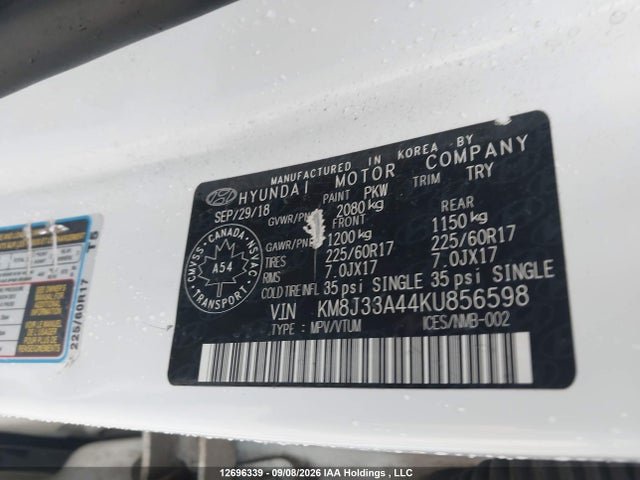 Aukcja sprzedaży 2019 Hyundai Tucson Limited/sel/sport/ultimate/value/night, vin: KM8J33A44KU856598, numer aukcji: 12696339