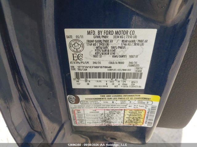 Aukcja sprzedaży 2011 Ford F150 Supercrew, vin: 1FTFW1EF9BFB78646, numer aukcji: 12696350