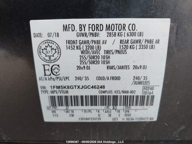 Продаж на аукціоні авто 2018 Ford Explorer Sport, vin: 1FM5K8GTXJGC46248, номер лоту: 12696367