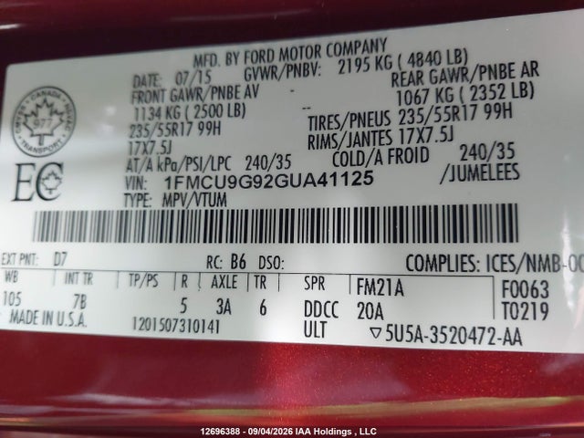 Ford ESCAPE SE 2016 1FMCU9G92GUA41125 Image 18