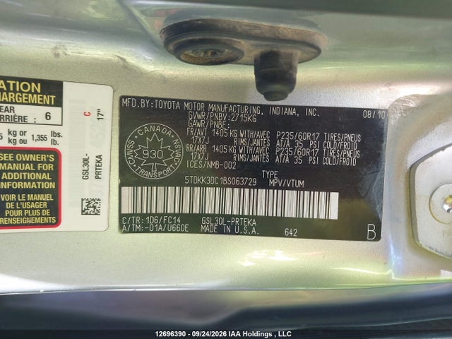 12696390 :رقم المزاد ، 5TDKK3DC1BS063729 vin ، 2011 Toyota Sienna Le 8 Passenger مزاد بيع