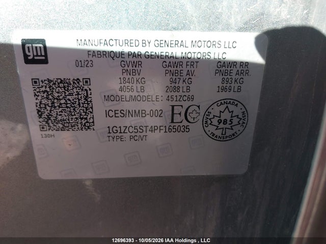 Aukcja sprzedaży 2023 Chevrolet Malibu 1fl, vin: 1G1ZC5ST4PF165035, numer aukcji: 12696393