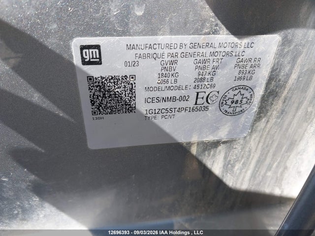 Aukcja sprzedaży 2023 Chevrolet Malibu 1fl, vin: 1G1ZC5ST4PF165035, numer aukcji: 12696393